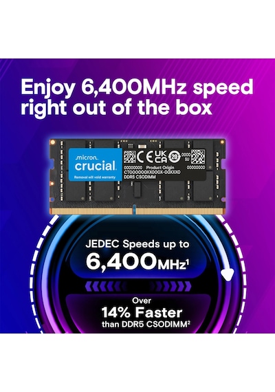 Crucıal Ct16g64c52cs5, 16gb, 6400mhz, Ddr5, Cl52, Sodımm, Notebook Ram By Micron