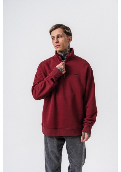 Erkek Respire Yazı Detaylı Yarım Fermuarlı Basic Sweatshirt Bordo