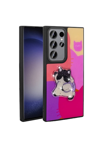 Zore Samsung Galaxy Uyumlu S22 Ultra Kılıf Parlayan Kabartmalı İkonik Figürlü Omsy Amas Silikon Kapak - Pembe