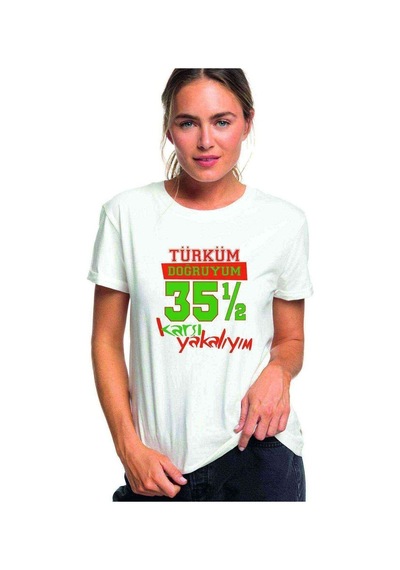Türküm Doğruyum Karşıyakalıyım Izmir 35,5 Baskılı Beyaz Kadın Ts