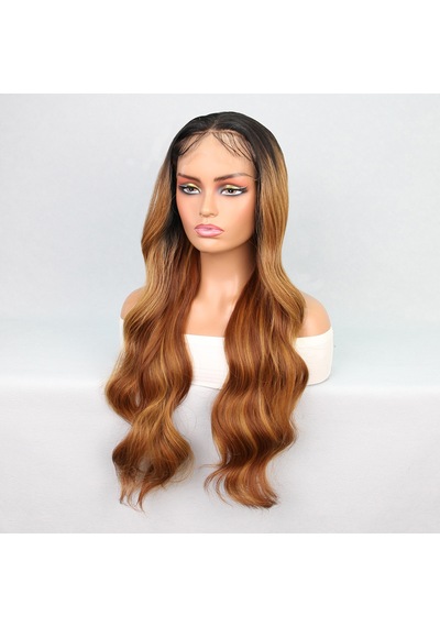 Siyah Karamel Balköpüğü Ombre Fiber Sentetik Geniş Dalgalı Tül Peruk - Zmff-582488 Renkli