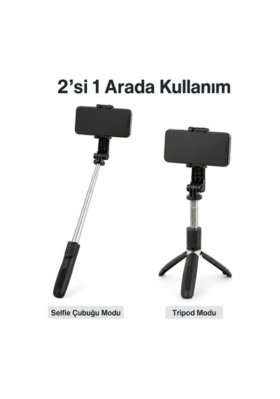 PELL L02 Bluetooth Kumandalı Tripod Selfie Çubuğu 100cm, 4 In 1 Kablosuz Monopod