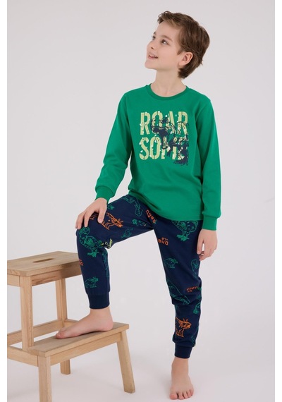 Rolypoly Erkek Çocuk Uzun Kol Pijama Takım Orman Yeşili-1868 Yeşil