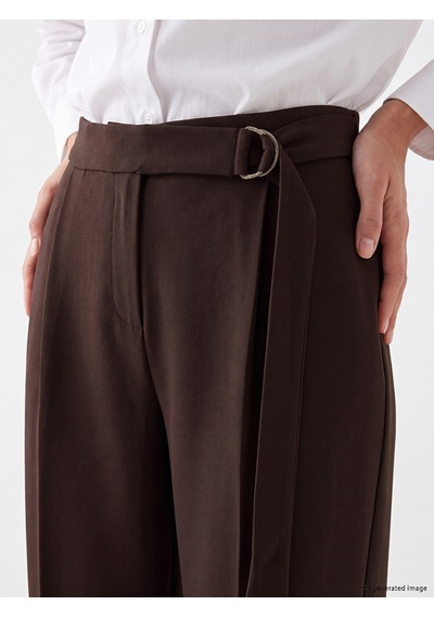Lcw Everyday Kahverengi Beli Kemerli Pileli Kadın Krep Pantolon