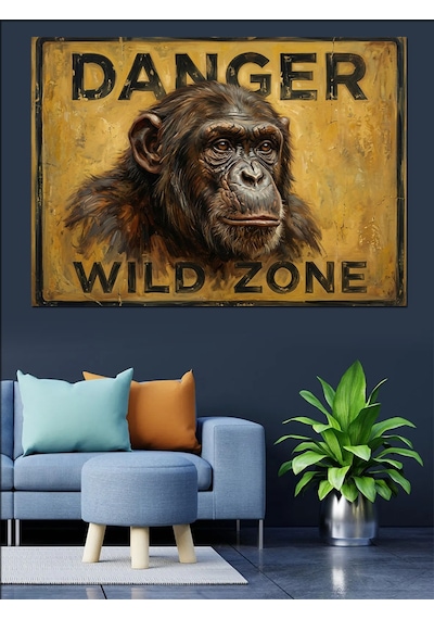 Danger Wild Zone Maymun Tabelası Dekoratif Kanvas - Mdf Ahşap Tablo