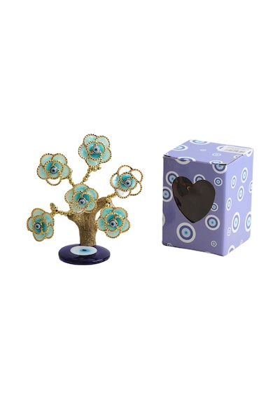 Feng Shui Nazar Boncuğu Çiçeği Hayat Ağacı Biblo Servet Çakra Şans Ağacı Mavi Göz Gül Ağacı 15 Cm. 44630224
