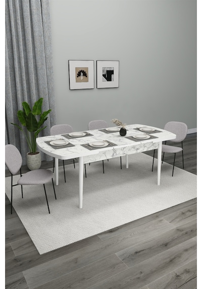 Renlife Mutfak Masası Açılır Masa Beyaz Mermer Desenli 6 Kişilik New Carrara New Carara Renlife Mutfak Masası Açılır Masa Beyaz Mermer Desenli 6 Kişilik New Carrara New Carara