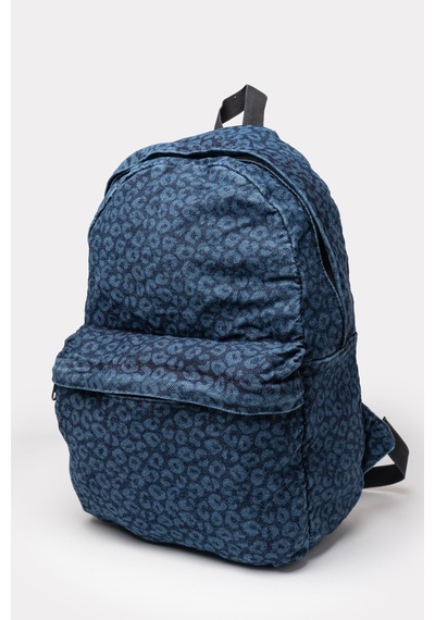 İcone Bag Icone Unısex Sırt Çantası, Yıkamalı Denim Çanta, Fermuar Kapamalı, Kot Sırt Çantası Leopar