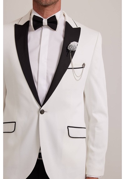 Ysf Erkek Krem Kırlangıç Yaka Slim Fit Damatlık