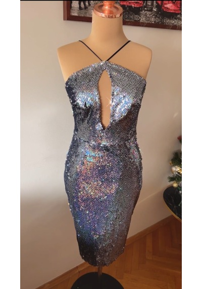 Chica Rosa Fashion Pullu Dekolteli Diamond Midi Elbise