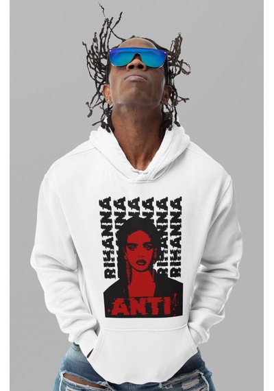 Sevbano Tasarım Rihanna Anti Baskılı Unisex Oversize Şarkıcı Hoodie beyaz
