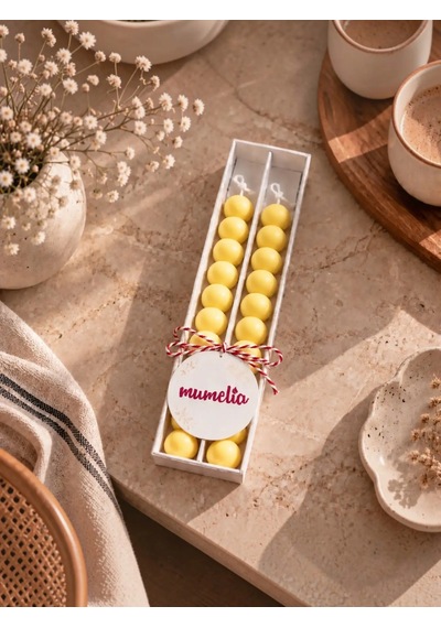 Mumelia Bubble Şamdan - Doğal Soya Kutulu Dekoratif Mum - 2'li - Sarı - 1 Kutu
