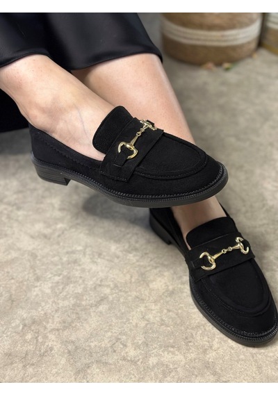 Günlük Kadın Siyah Loafer Klasik Desenli Taban Tokalı Oval Burunlu Makosen Ayakkabı 120 Siyah Süet Altın Günlük Kadın Siyah Loafer Klasik Desenli Taban Tokalı Oval Burunlu Makosen Ayakkabı 120 Siyah Süet Altın