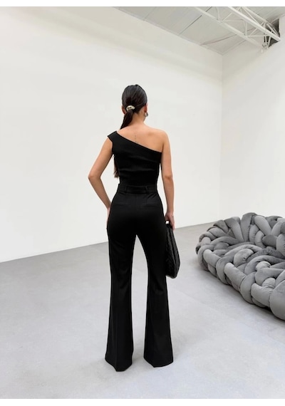 Defymoda 230 Gr Poly Viscose Full Lycra I Spanyol Paça Pantolon Siyah