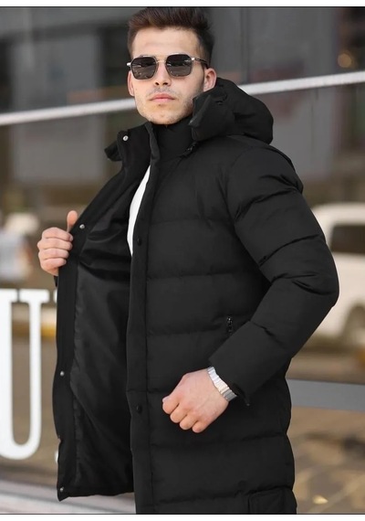 Bond Uzun Şişme Kaban Siyah