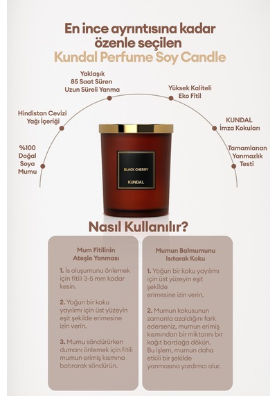 Parfümlü Doğal Soya Mumu Kundal Perfume Natural Soy Wax Candle 500g Black Cherry