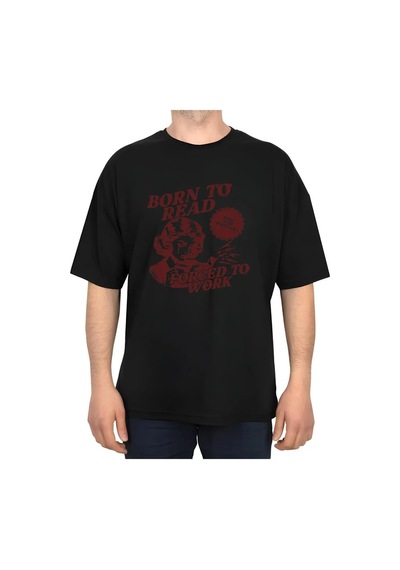 Uyguntarz Born To Reat Baskılı Oversize T-shirt Siyah