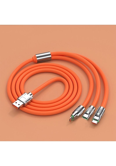Turuncu 3ın1 6a 120w Usb Tip C Kablo Aydınlatma İçin Usb A'dan Tip-c'ye 8-pin Mikro Usb Kablosu