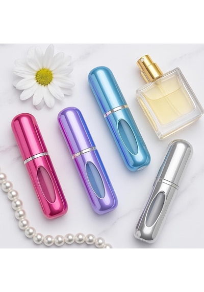 Kyrotech 5ml Metal Taşınabilir Parfüm Şişesi, Doldurulabilir Seyahat Parfüm Atomizeri, Alüminyu Gümüş