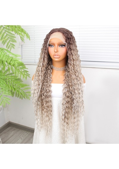 Afro Dalga Rus Kumralı Beyaz Platin Ombreli Işıltılı Fiber Sentetik Tül Peruk - Elm-01-582347 Karışık - Çok Renkli