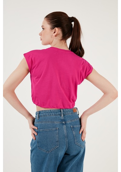 Lela Bisiklet Yaka % 100 Pamuk Crop Bayan T Shirt 5865587 Fuşya