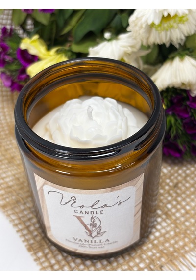 Violas Candle Amber Renk Cam Kavanoz Vanilya Kokulu %100 Soya Wax Mum Beyaz