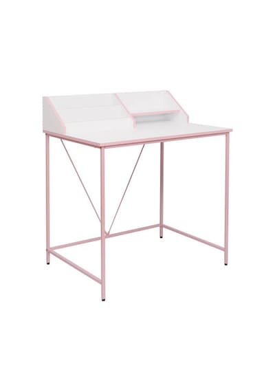 Retro Metal Ayaklı Bölmeli Çalışma Masası-pembe/beyaz 90x75x50 Cm Beyaz