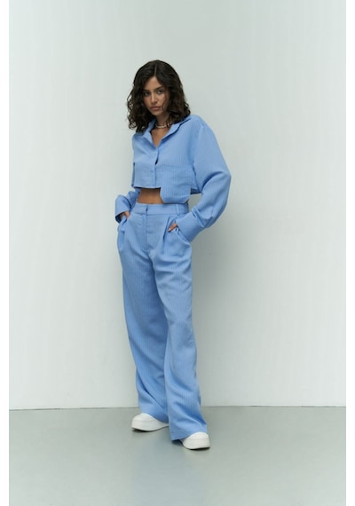 Mai Collection Mai Studios Co. Valente Mavi Crop Gömlek Pantolon Takım Mavi