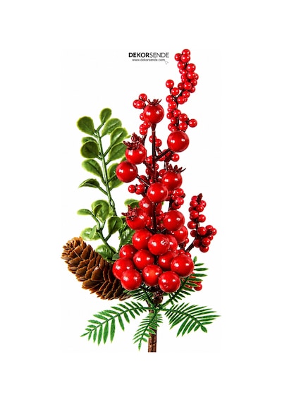 Yılbaşı Süsü Pike Dal Narlı Berry Ve Kozalaklı Kırmızı 33 Cm Diğer