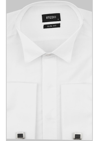 İmza Beyaz Uzun Kollu Bez Ayağı Ata Yaka Cepsiz Pamuklu Basic Slim Fit Dar Kesim Gömlek 1004240060-beyaz Beyaz