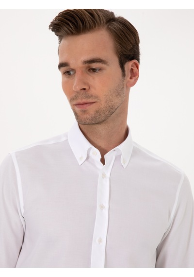 Cacharel Beyaz Slim Fit %100 Pamuk Yakası Düğmeli Oxford Gömlek 15841036