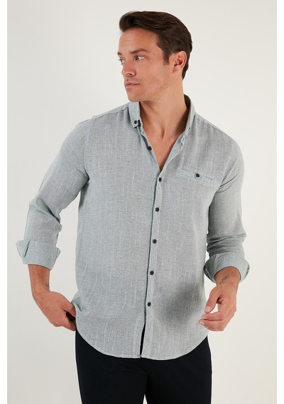 Buratti % 100 Pamuklu Slim Fit Uzun Kollu Erkek Gömlek Cf21S111498 Haki