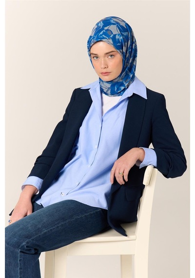 Silk Home İnce Pamuk Soft Eşarp Saks-gri Desenli Nefes Alan Tok Duruşlu 90x90 Çok Renkli