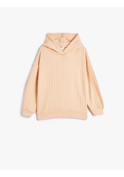 Koton Kapşonlu Sweatshirt Fitilli Yumuşak Dokulu Deve Tüyü 4wkg10218ak Taba