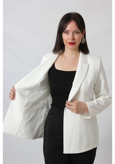 Moda Berray 1905 Beyaz Kadın Büyük Beden Blazer Ceket Beyaz