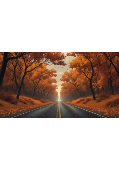 Doğa Ve Manzara Yatay Sonbahar Ağaçlarının Arasında Ufka Doğru Uzanan Yalnız Yol 01 Çerçevesiz 90x60cm Pvc Tablo