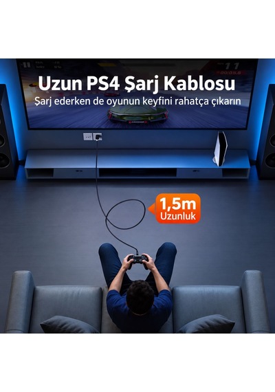 Ps4 Oyun Kolu Şarj Kablosu 1.5 Metre Dualshock 4 Uyumlu Micro Usb Şarj Ve Data Kablosu
