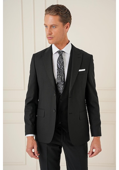 Efor Slim Fit Kırlangıç Yaka Çift Yırtmaçlı Yelekli Klasik Siyah Takım Elbise Tk 895 Siyah Efor Slim Fit Kırlangıç Yaka Çift Yırtmaçlı Yelekli Klasik Siyah Takım Elbise Tk 895 Siyah