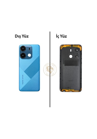 Tecno Spark Go 2021 Mavi Uyumlu Lensli Arka Kapak Arka Cam Batarya Pil Kapağı Lazer Kesim Back Cover Diğer
