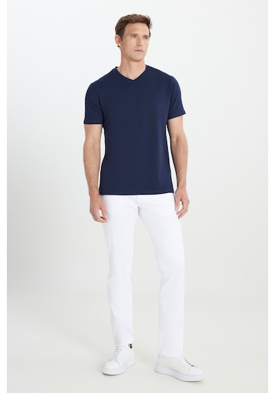 Ac&Co / Altınyıldız Classics Slim Fit Dar Kesim V Yaka Pamuklu Erkek Tişört Lacivert