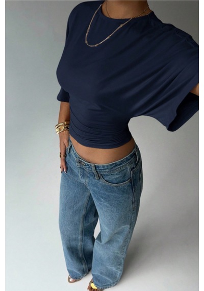 Cool Tarz Kadın Lacivert Crop Bluz Yarım Kol Salaş Fit Yüksek Bel Büzgülü Basic Tişört Lacivert Lacivert Cool Tarz Kadın Lacivert Crop Bluz Yarım Kol Salaş Fit Yüksek Bel Büzgülü Basic Tişört Lacivert Lacivert