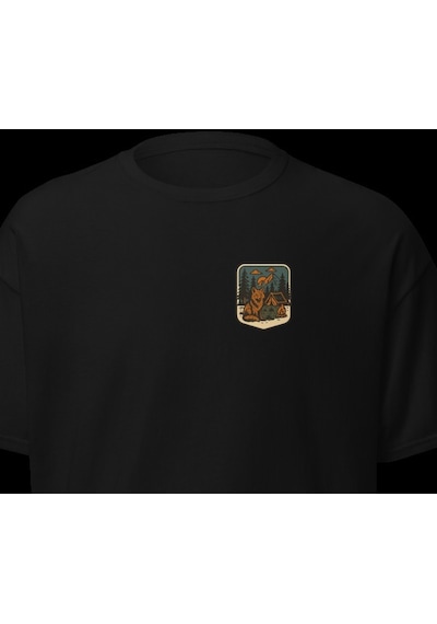 Wildstyle Tilki Renkli Vintage Yaban Hayat Doğa Orman Rozet Baskılı Unisex Bisiklet Yaka Pamuklu Tişört Siyah