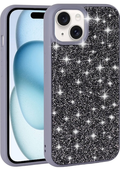 Noktaks - İphone 15 Uyumlu Kılıf Parlak Taşlı Tasarım Pırlanta Kapak - Lila - T30657