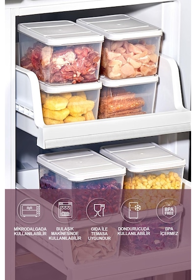 Selka Home 4 Adet Derin 1 Lt. Nora Organizer  Buzdolabı Buzluk Düzenleyici Saklama Kabı