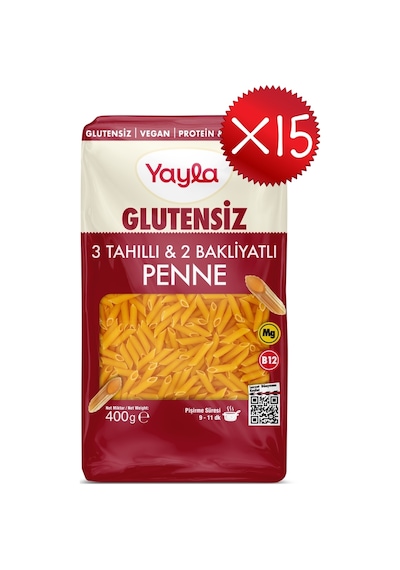 Yayla Glutensiz 3 Tahıllı Ve 2 Bakliyatlı Penne Makarna 400 G X15