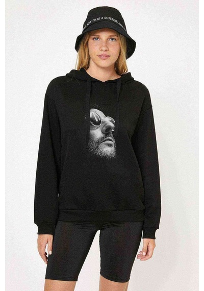 Leon The Professional 12 Baskılı Siyah Kadın Kapşonlu Sweashirt