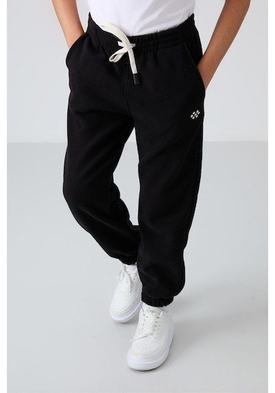 Tommylife Tommy Life Siyah Kalın Yumuşak Dokulu Standart Fit Nakışlı Polar Erkek Çocuk Eşofman Alt - 11220 Siyah