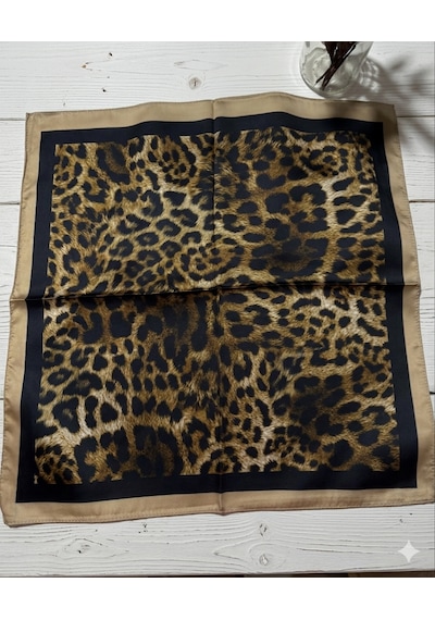 Trend Dokunuş Kadın 50-50 Saten Leopar Desenli Fular Bandana