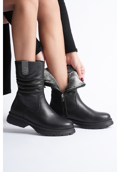 Analin Shoes Kadın Hakiki Deri İçi Kürklü Körüklü Bot Siyah