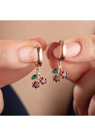 Vaoov 925 Ayar Gümüş Kiraz Küpe Rose Gold